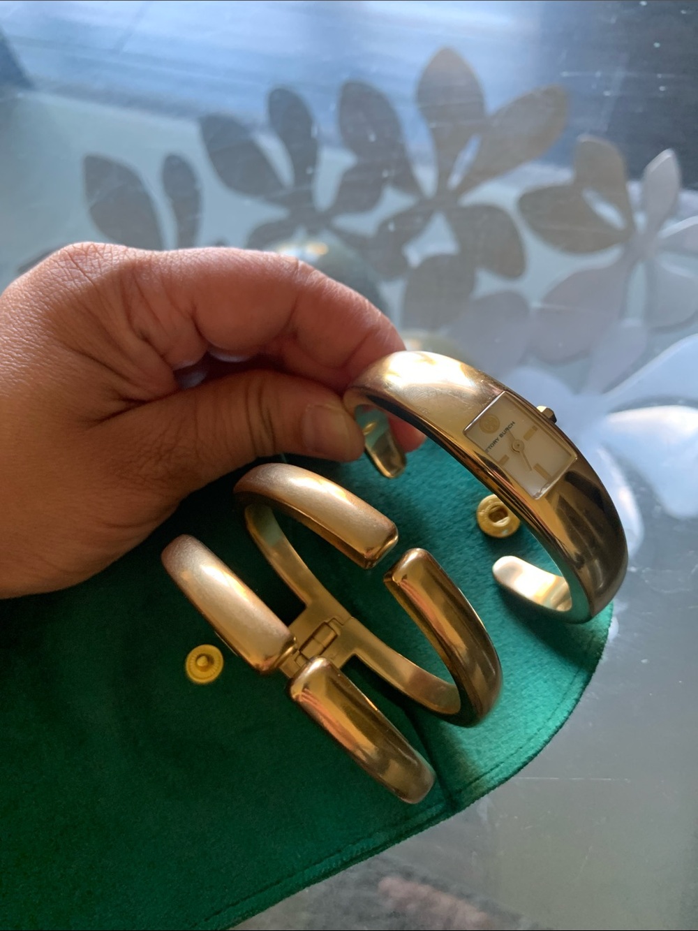 Tory Burch Gold Tone Wide Cuff Bracelet Watch - Picture 3 of 5